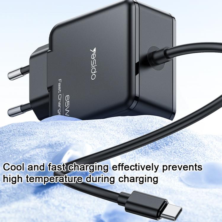 Yesido YC75 PD65W 2m USB-C / Type-C Cable Laptop Charger, EU Plug(Black) - Cable & Adapter by Yesido | Online Shopping UK | buy2fix