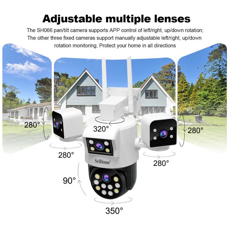 SriHome SH066 8MP HD Quad Lens Security Camera, Support Full Color Night Vision / Two-way Audio(AU Plug) - Wireless Camera by SriHome | Online Shopping UK | buy2fix