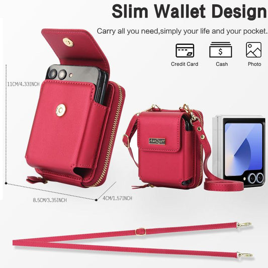 For Samsung Galaxy Z Flip6 /5 /4 /3 AwQuer AW005 Crossbody Folding Phone Leather Bag(Red) - Galaxy Z Flip6 5G Cases by Awquer | Online Shopping UK | buy2fix