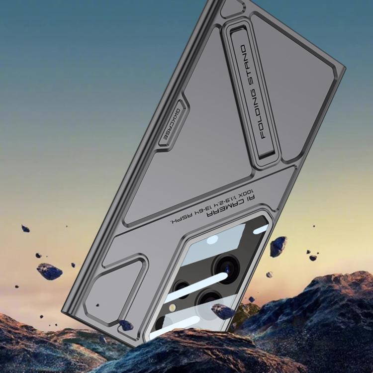 For Samsung Galaxy S23 Ultra 5G GKK Mech Style Ultra-thin Folding Holder Phone Case, Not Included Pen(Titanium Gray) - Galaxy S23 Ultra 5G Cases by GKK | Online Shopping UK | buy2fix