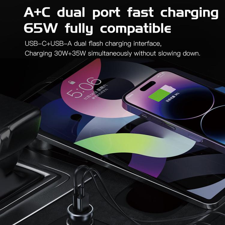 TOTU CC-5 65W USB-A and USB-C / Type-C Dual Ports Fast Charging Car Charger(Black) - Car Charger by TOTUDESIGN | Online Shopping UK | buy2fix