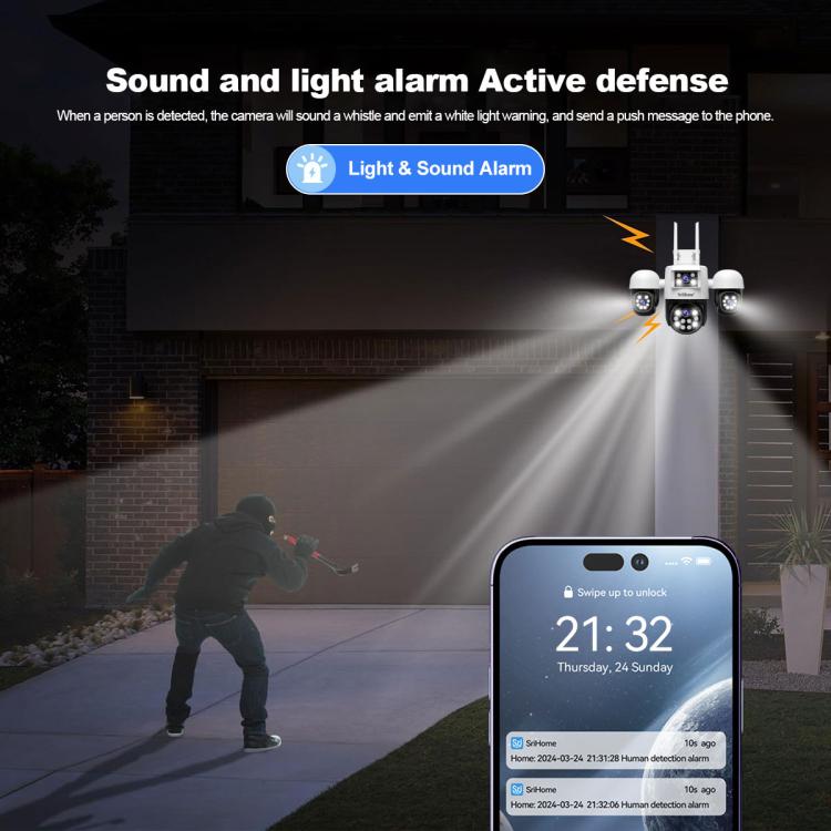 SriHome SH069 8MP 3X Digital Zoom HD Quad-lens Security Camera, Plug:EU Plug - Wireless Camera by SriHome | Online Shopping UK | buy2fix