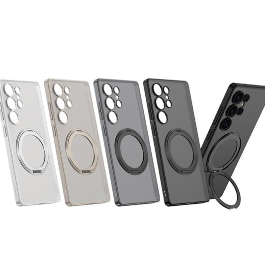 For Samsung Galaxy S25 Ultra 5G Frosted Skin-feel Magnetic Rotating Holder Phone Case, Not Included Pen(Silver) - Galaxy S25 Ultra 5G Cases by GKK | Online Shopping UK | buy2fix