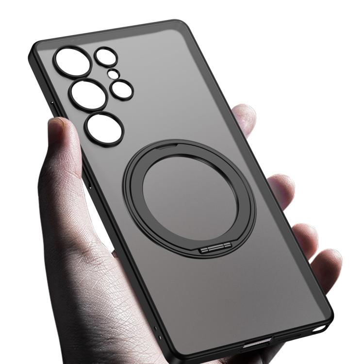 For Samsung Galaxy S24 Ultra 5G Frosted Skin-feel Magnetic Rotating Holder Phone Case, Not Included Pen(Titanium Gray) - Galaxy S24 Ultra 5G Cases by GKK | Online Shopping UK | buy2fix