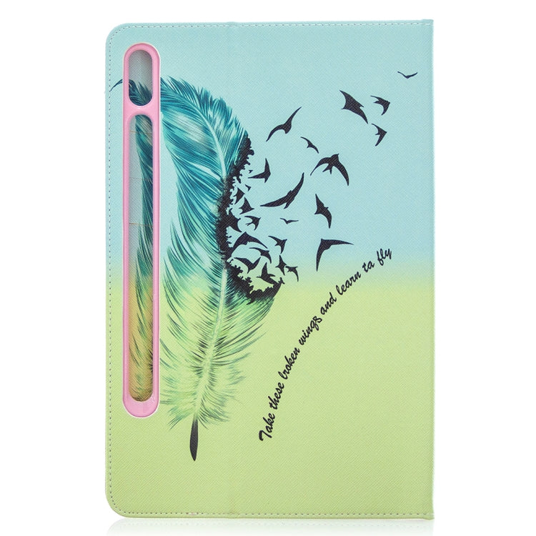 For Samsung Galaxy Tab S8 / Galaxy Tab S7 T870 Colored Drawing Pattern Horizontal Flip Leather Case with Holder & Card Slots & Wallet(Feather Bird) - Galaxy Tab S8 Cases by buy2fix | Online Shopping UK | buy2fix