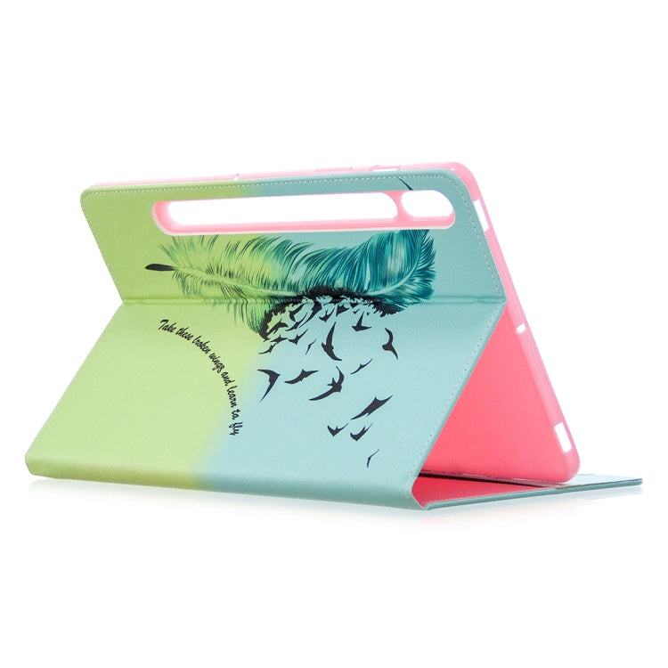 For Samsung Galaxy Tab S8 / Galaxy Tab S7 T870 Colored Drawing Pattern Horizontal Flip Leather Case with Holder & Card Slots & Wallet(Feather Bird) - Galaxy Tab S8 Cases by buy2fix | Online Shopping UK | buy2fix