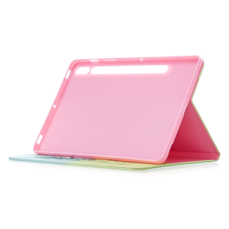 For Samsung Galaxy Tab S8 / Galaxy Tab S7 T870 Colored Drawing Pattern Horizontal Flip Leather Case with Holder & Card Slots & Wallet(Feather Bird) - Galaxy Tab S8 Cases by buy2fix | Online Shopping UK | buy2fix