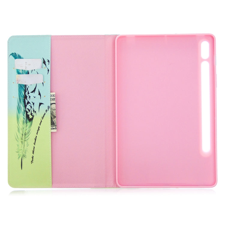 For Samsung Galaxy Tab S8 / Galaxy Tab S7 T870 Colored Drawing Pattern Horizontal Flip Leather Case with Holder & Card Slots & Wallet(Feather Bird) - Galaxy Tab S8 Cases by buy2fix | Online Shopping UK | buy2fix
