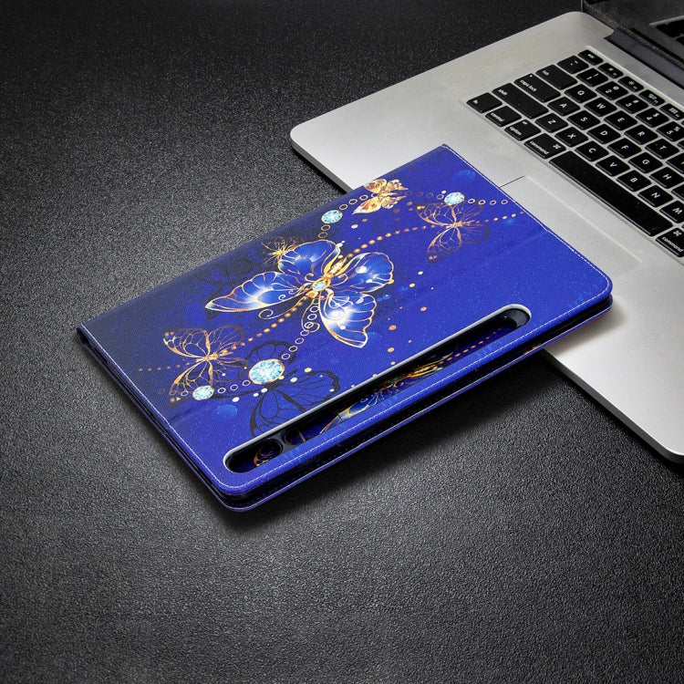 For Samsung Galaxy Tab S8 / Galaxy Tab S7 T870 Colored Drawing Pattern Horizontal Flip Leather Case with Holder & Card Slots & Wallet(Purple Butterfly) by buy2fix