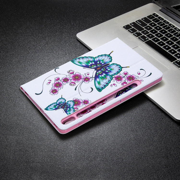 For Samsung Galaxy Tab S8 / Galaxy Tab S7 T870 Colored Drawing Pattern Horizontal Flip Leather Case with Holder & Card Slots & Wallet(Peach Blossom Butterfly) - Galaxy Tab S8 Cases by buy2fix | Online Shopping UK | buy2fix