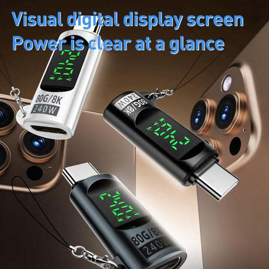 Type-C Male to Type-C Female 240W 80Gbps Adapter with Digital Display(Grey) - OTG Adapter by buy2fix | Online Shopping UK | buy2fix