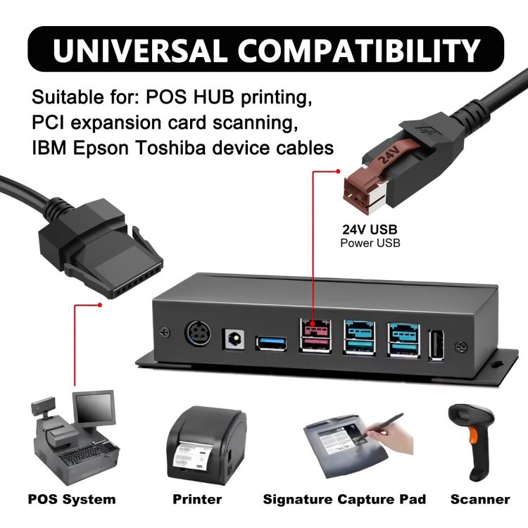 24V Powered USB to 8 Pin Stecker Data Cable for Printers POS Systems, Length:1.8m(Black) - USB Cable by buy2fix | Online Shopping UK | buy2fix