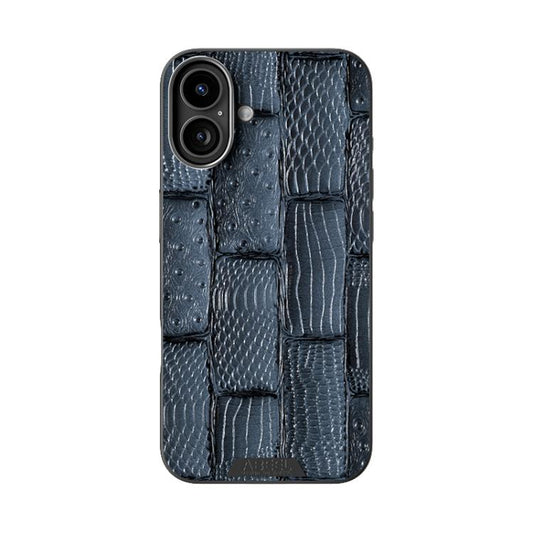 For iPhone 16 ABEEL Beast Pattern 6D Micro-Embossed MagSafe Genuine Leather Phone Case(Blue) - iPhone 16 Cases by buy2fix | Online Shopping UK | buy2fix
