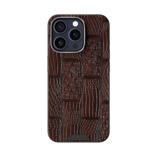 For iPhone 15 Pro ABEEL Beast Pattern 6D Micro-Embossed MagSafe Genuine Leather Phone Case(Brown) - iPhone 15 Pro Cases by buy2fix | Online Shopping UK | buy2fix