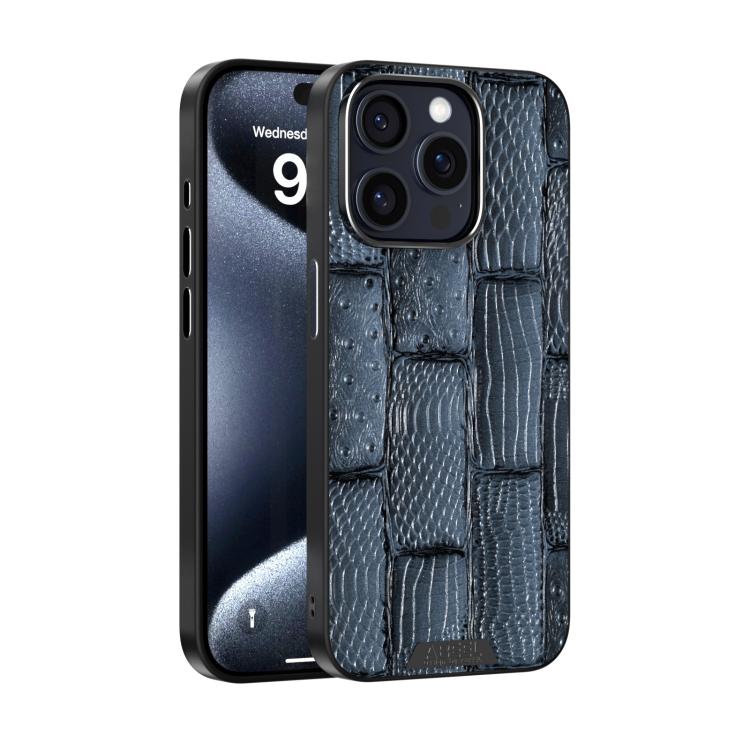 For iPhone 15 Pro ABEEL Beast Pattern 6D Micro-Embossed MagSafe Genuine Leather Phone Case(Blue) - iPhone 15 Pro Cases by buy2fix | Online Shopping UK | buy2fix