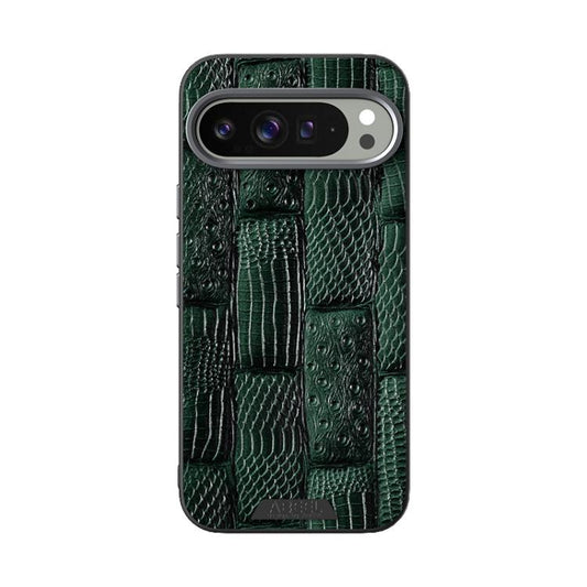For Google Pixel 10 / 10 Pro ABEEL Beast Pattern 6D Micro-Embossed MagSafe Genuine Leather Phone Case(Green) - Google Cases by buy2fix | Online Shopping UK | buy2fix