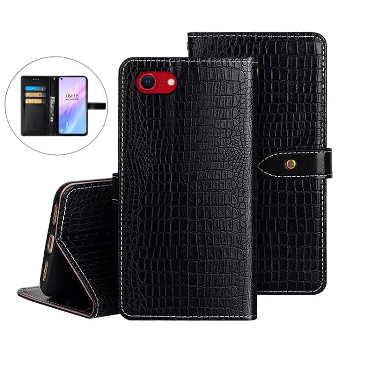 For iPhone 16e idewei Crocodile Texture Leather Phone Case(Black) - iPhone 16e Cases by idewei | Online Shopping UK | buy2fix