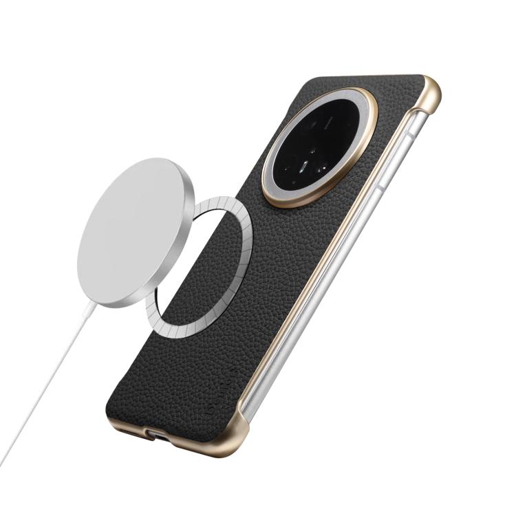 For Huawei Mate 60 Pro Denior A20 Genuine Leather Litchi Texture MagSafe Frameless Phone Case(Black) - Huawei Cases by Denior | Online Shopping UK | buy2fix