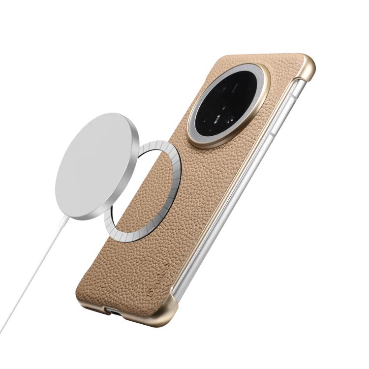 For Huawei Mate 70 Denior A20 Genuine Leather Litchi Texture MagSafe Frameless Phone Case(Khaki) - Huawei Cases by Denior | Online Shopping UK | buy2fix