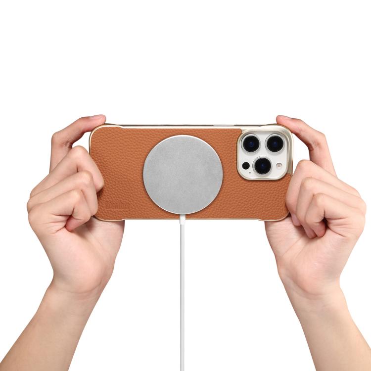 For iPhone 14 / 13 Denior A20 Genuine Leather Litchi Texture MagSafe Frameless Phone Case(Brown) - iPhone 14 Cases by Denior | Online Shopping UK | buy2fix