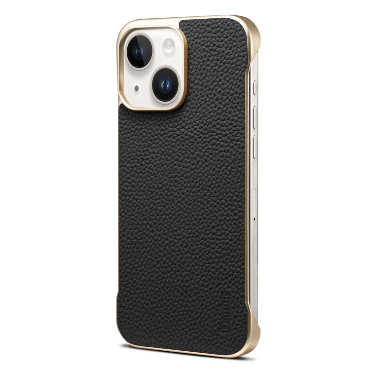 For iPhone 15 Plus / 14 Plus Denior A20 Genuine Leather Litchi Texture MagSafe Frameless Phone Case(Black) - iPhone 15 Plus Cases by Denior | Online Shopping UK | buy2fix