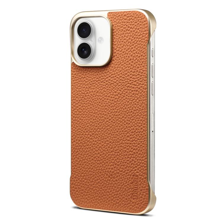 For iPhone 16 Denior A20 Genuine Leather Litchi Texture MagSafe Frameless Phone Case(Brown) - iPhone 16 Cases by Denior | Online Shopping UK | buy2fix