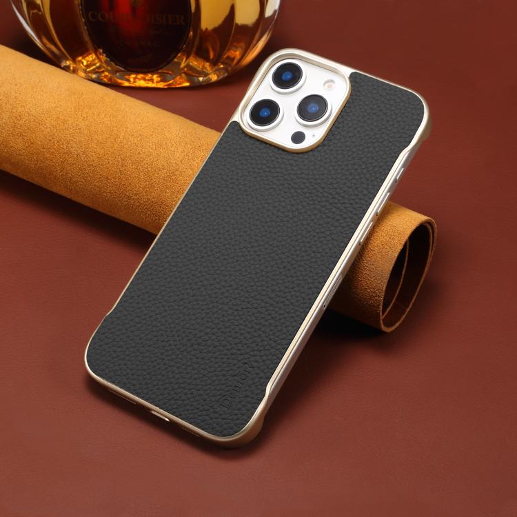 For iPhone 16 Pro Denior A20 Genuine Leather Litchi Texture MagSafe Frameless Phone Case(Black) - iPhone 16 Pro Cases by Denior | Online Shopping UK | buy2fix