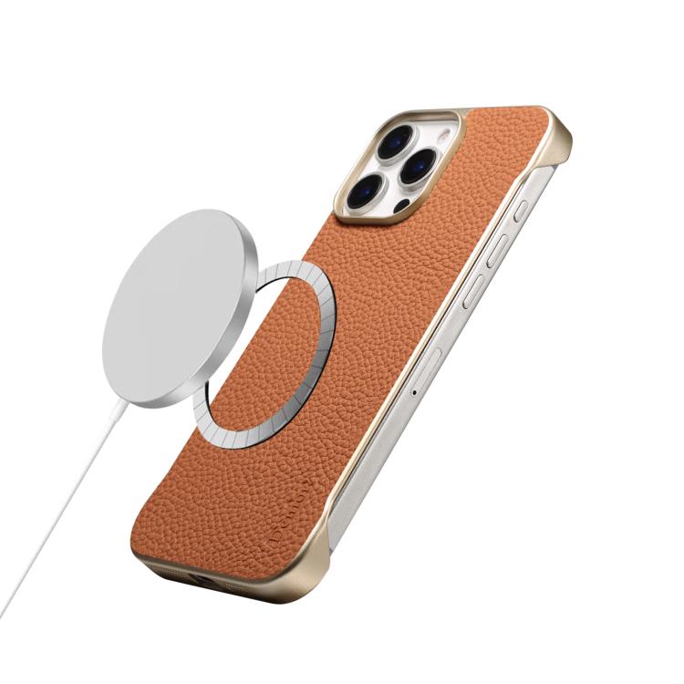 For iPhone 16 Pro Denior A20 Genuine Leather Litchi Texture MagSafe Frameless Phone Case(Brown) - iPhone 16 Pro Cases by Denior | Online Shopping UK | buy2fix