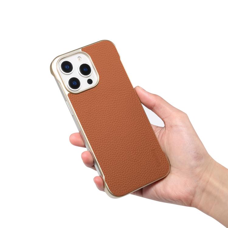 For iPhone 16 Pro Denior A20 Genuine Leather Litchi Texture MagSafe Frameless Phone Case(Brown) - iPhone 16 Pro Cases by Denior | Online Shopping UK | buy2fix