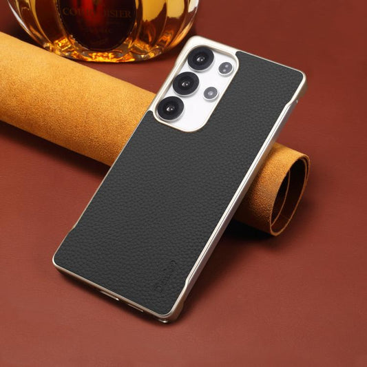 For Samsung Galaxy S25 5G Denior A20 Genuine Leather Litchi Texture MagSafe Frameless Phone Case(Black) - Galaxy S25 5G Cases by Denior | Online Shopping UK | buy2fix