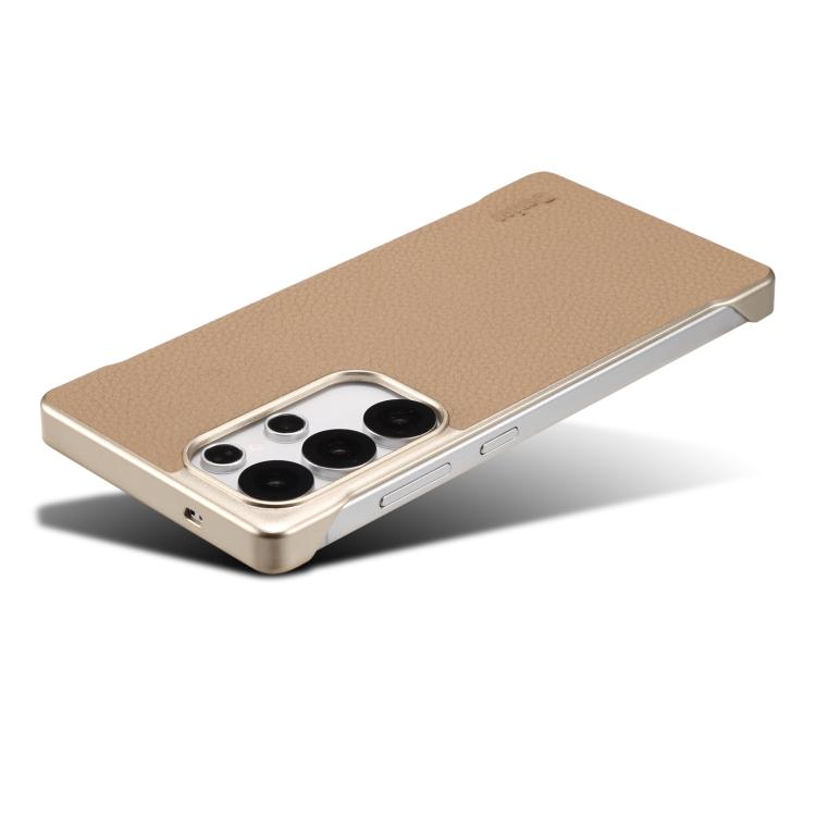 For Samsung Galaxy S25 5G Denior A20 Genuine Leather Litchi Texture MagSafe Frameless Phone Case(Khaki) - Galaxy S25 5G Cases by Denior | Online Shopping UK | buy2fix