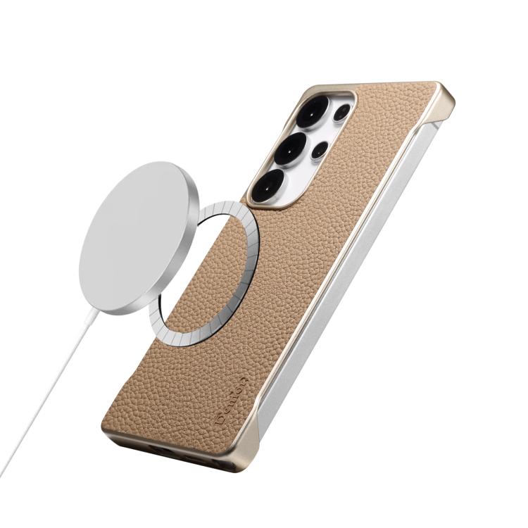 For Samsung Galaxy S25 5G Denior A20 Genuine Leather Litchi Texture MagSafe Frameless Phone Case(Khaki) - Galaxy S25 5G Cases by Denior | Online Shopping UK | buy2fix