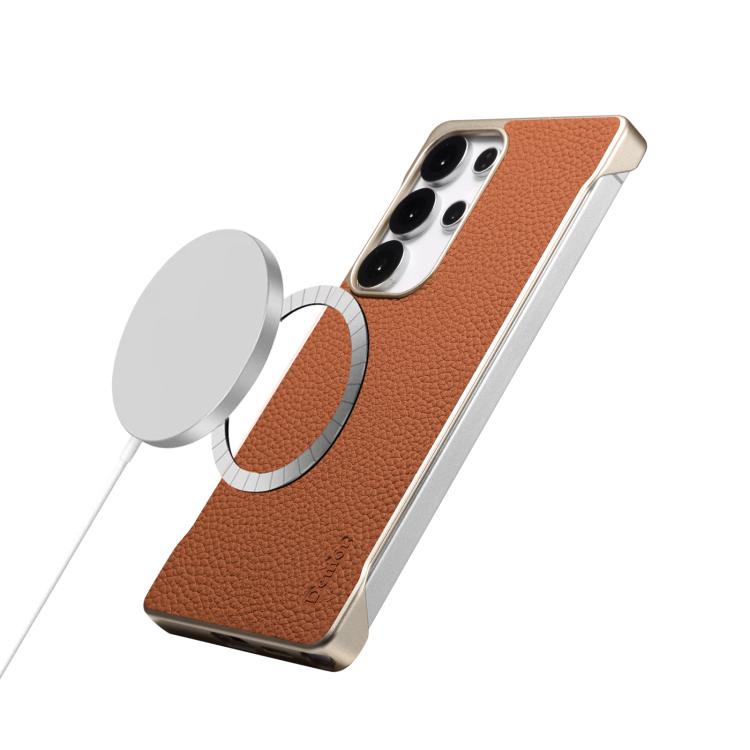 For Samsung Galaxy S25+ 5G Denior A20 Genuine Leather Litchi Texture MagSafe Frameless Phone Case(Brown) - Galaxy S25+ 5G Cases by Denior | Online Shopping UK | buy2fix
