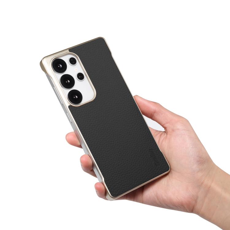 For Samsung Galaxy S25 Ultra 5G Denior A20 Genuine Leather Litchi Texture MagSafe Frameless Phone Case(Black) - Galaxy S25 Ultra 5G Cases by Denior | Online Shopping UK | buy2fix