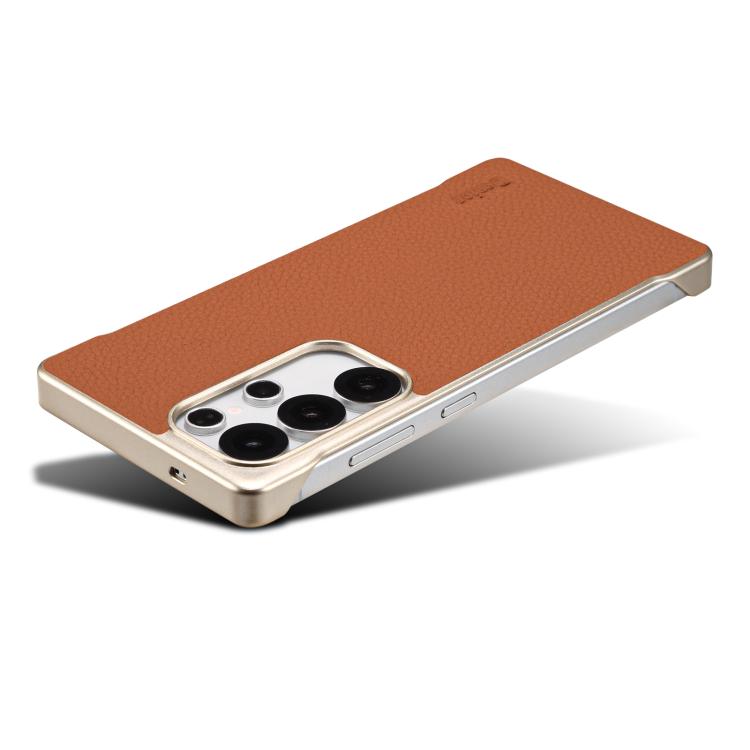 For Samsung Galaxy S25 Ultra 5G Denior A20 Genuine Leather Litchi Texture MagSafe Frameless Phone Case(Brown) - Galaxy S25 Ultra 5G Cases by Denior | Online Shopping UK | buy2fix