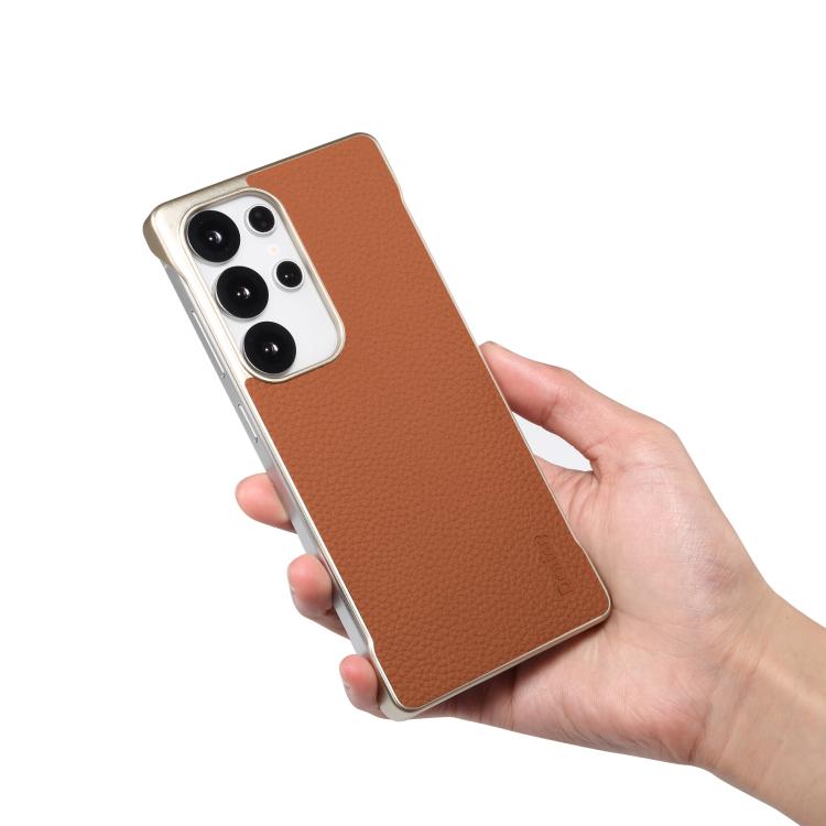 For Samsung Galaxy S25 Ultra 5G Denior A20 Genuine Leather Litchi Texture MagSafe Frameless Phone Case(Brown) - Galaxy S25 Ultra 5G Cases by Denior | Online Shopping UK | buy2fix