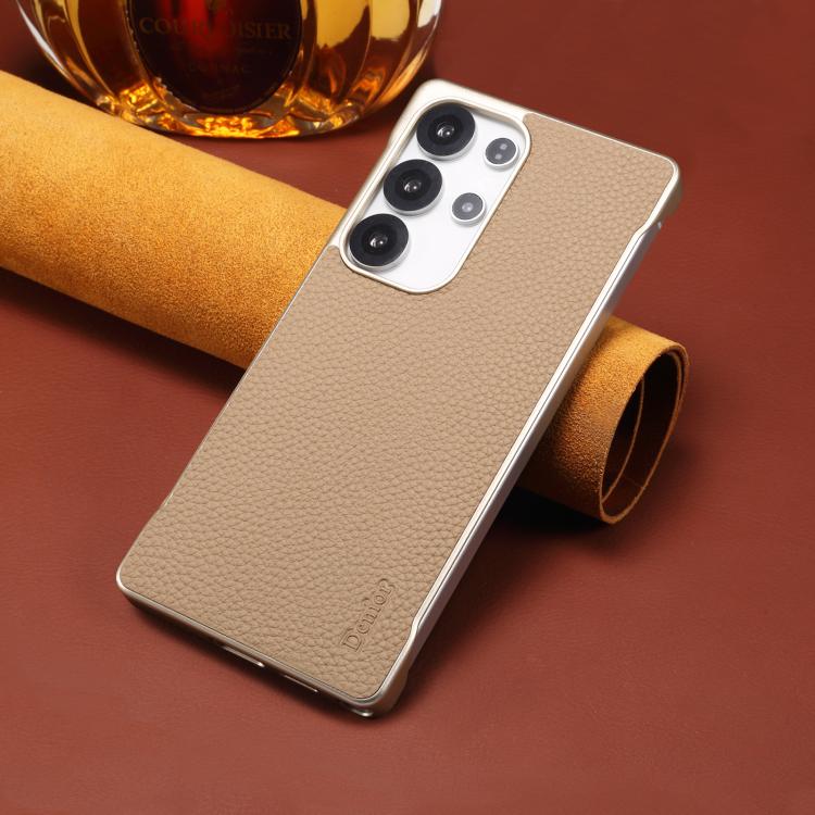 For Samsung Galaxy S25 Ultra 5G Denior A20 Genuine Leather Litchi Texture MagSafe Frameless Phone Case(Khaki) - Galaxy S25 Ultra 5G Cases by Denior | Online Shopping UK | buy2fix
