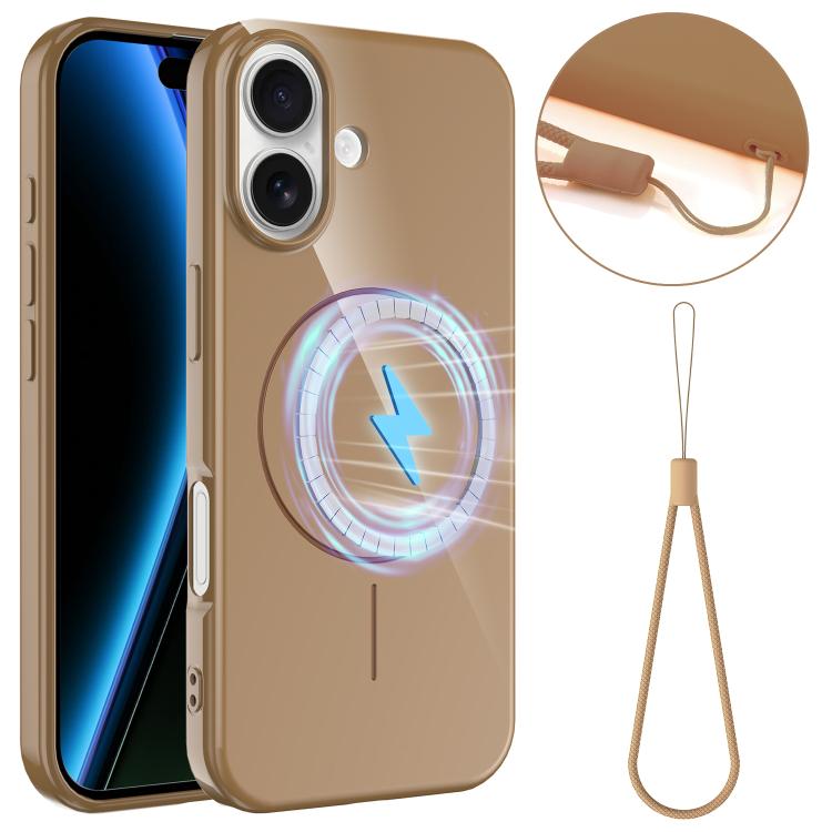 For iPhone 17 Glossy TPU Shockproof MagSafe Phone Case with Lanyard(Gold) - iPhone 17 Cases by buy2fix | Online Shopping UK | buy2fix
