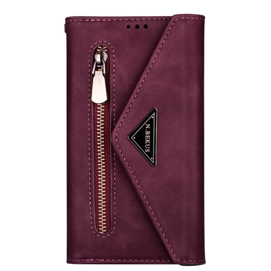 For iPhone 7 / 8 / SE (2020) Skin Feel Zipper Horizontal Flip Leather Case with Holder & Card Slots & Photo Frame & Lanyard & Long Rope(Wine Red) - More iPhone Cases by buy2fix | Online Shopping UK | buy2fix