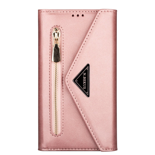 For iPhone XS / X Skin Feel Zipper Horizontal Flip Leather Case with Holder & Card Slots & Photo Frame & Lanyard & Long Rope(Rose Gold) - More iPhone Cases by buy2fix | Online Shopping UK | buy2fix