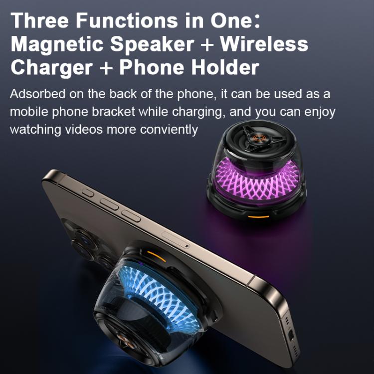 R9 Portable RGB Light Smart Bluetooth Speaker Magnetic Phone Holder Wireless Charger(White) - Mini Speaker by buy2fix | Online Shopping UK | buy2fix