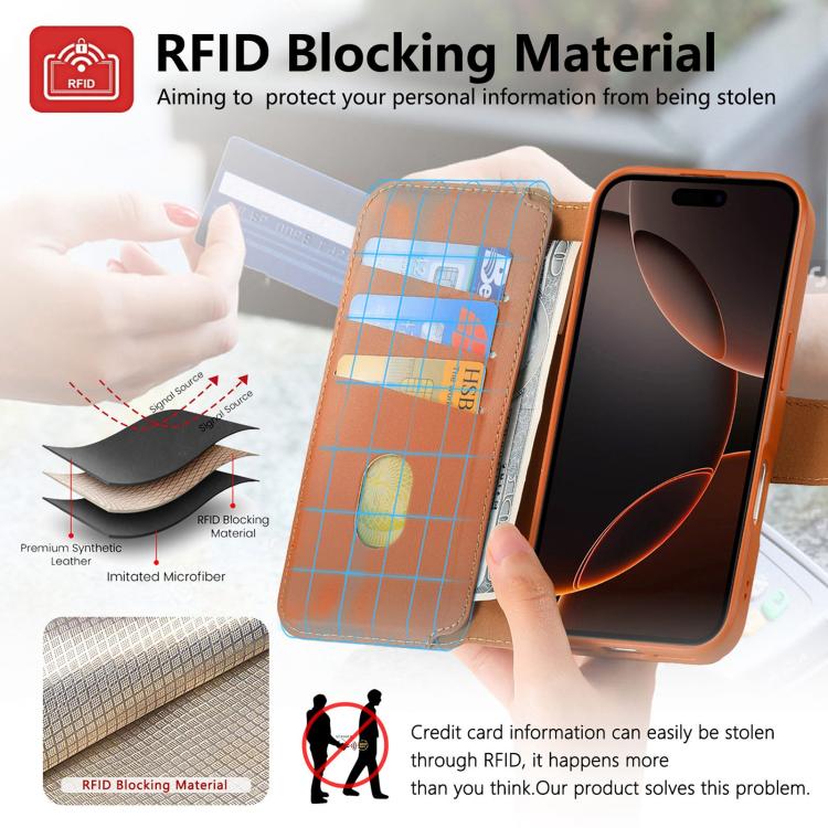 For iPhone 16 Pro CaseNeo Finger Grip Strap MagSafe Leather Phone Case(Brown) - iPhone 16 Pro Cases by CaseNeo | Online Shopping UK | buy2fix