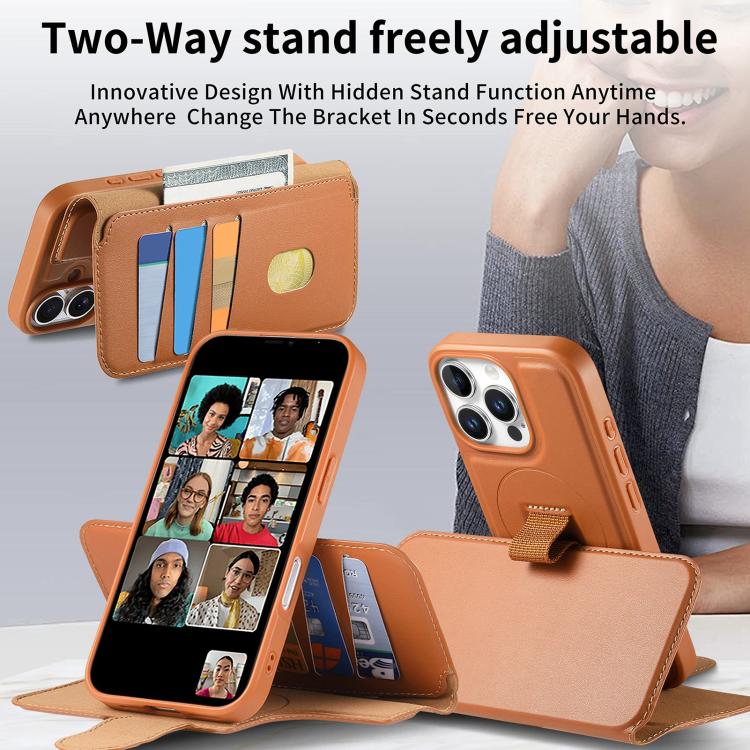 For iPhone 16 Pro CaseNeo Finger Grip Strap MagSafe Leather Phone Case(Brown) - iPhone 16 Pro Cases by CaseNeo | Online Shopping UK | buy2fix