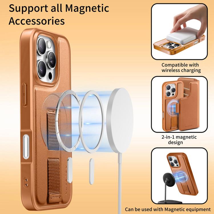 For iPhone 16 Pro CaseNeo Finger Grip Strap MagSafe Leather Phone Case(Brown) - iPhone 16 Pro Cases by CaseNeo | Online Shopping UK | buy2fix