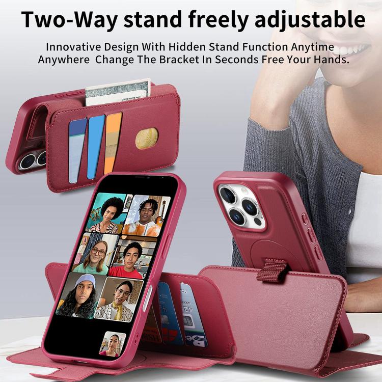 For iPhone 16 Pro CaseNeo Finger Grip Strap MagSafe Leather Phone Case(Red) - iPhone 16 Pro Cases by CaseNeo | Online Shopping UK | buy2fix