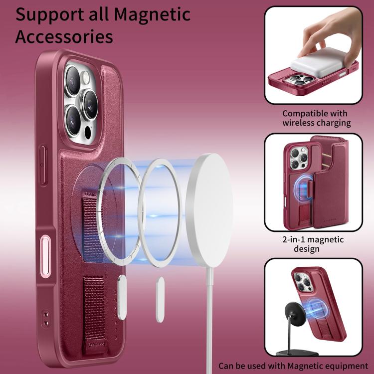 For iPhone 16 Pro CaseNeo Finger Grip Strap MagSafe Leather Phone Case(Red) - iPhone 16 Pro Cases by CaseNeo | Online Shopping UK | buy2fix