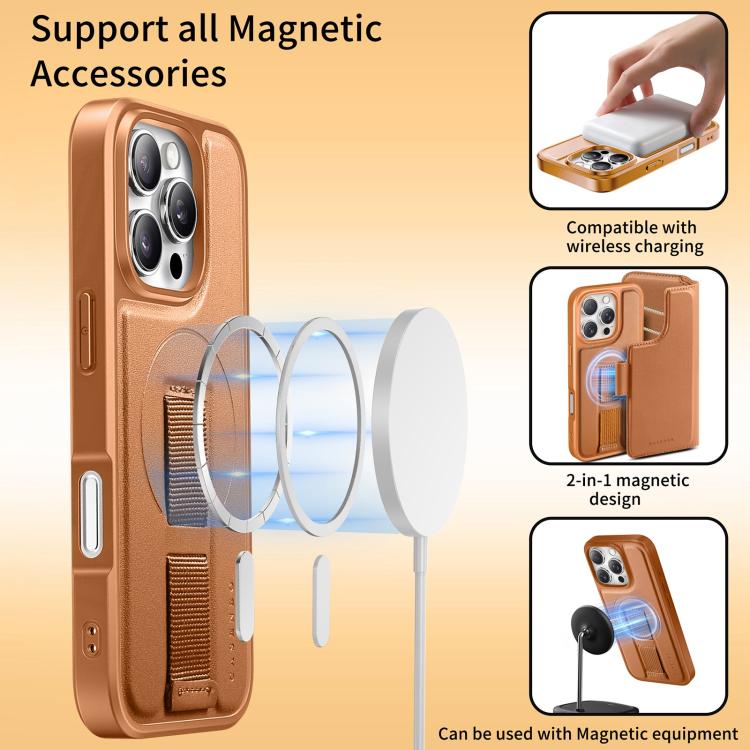 For iPhone 16 Plus CaseNeo Finger Grip Strap MagSafe Leather Phone Case(Brown) - iPhone 16 Plus Cases by CaseNeo | Online Shopping UK | buy2fix