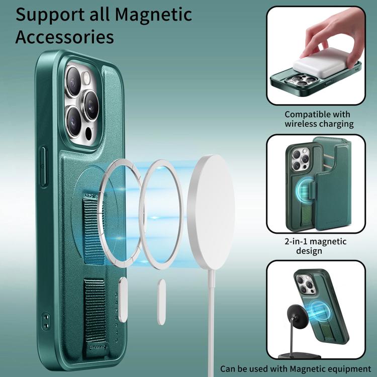 For iPhone 15 Pro CaseNeo Finger Grip Strap MagSafe Leather Phone Case(Green) - iPhone 15 Pro Cases by CaseNeo | Online Shopping UK | buy2fix