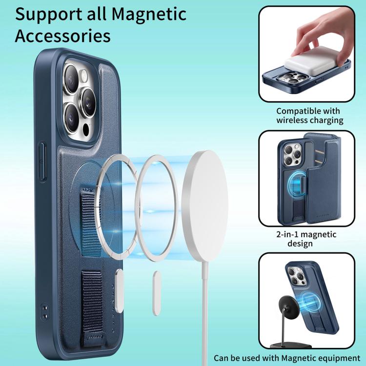 For iPhone 15 Pro CaseNeo Finger Grip Strap MagSafe Leather Phone Case(Blue) - iPhone 15 Pro Cases by CaseNeo | Online Shopping UK | buy2fix