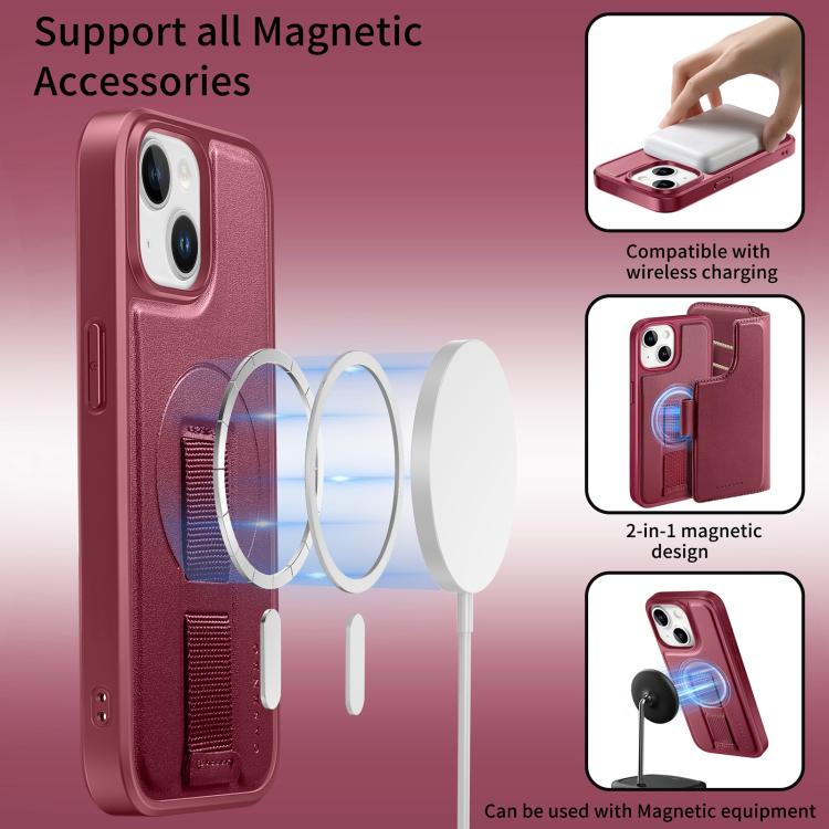 For iPhone 15 CaseNeo Finger Grip Strap MagSafe Leather Phone Case(Red) - iPhone 15 Cases by CaseNeo | Online Shopping UK | buy2fix